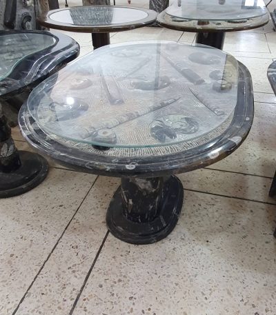 Fossil Stone and Glass Coffee Table